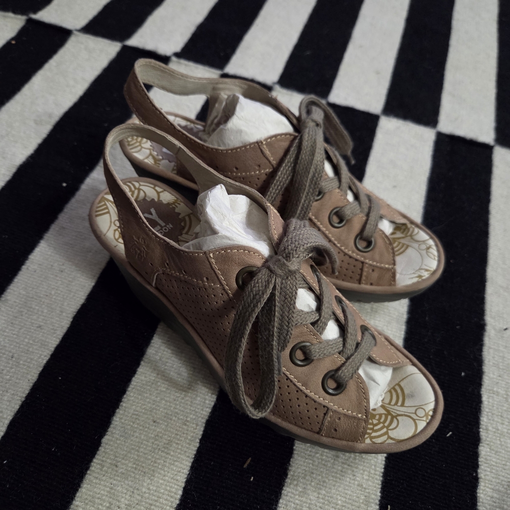 Fly London Brown Open-Toeโ Wedge Sandals